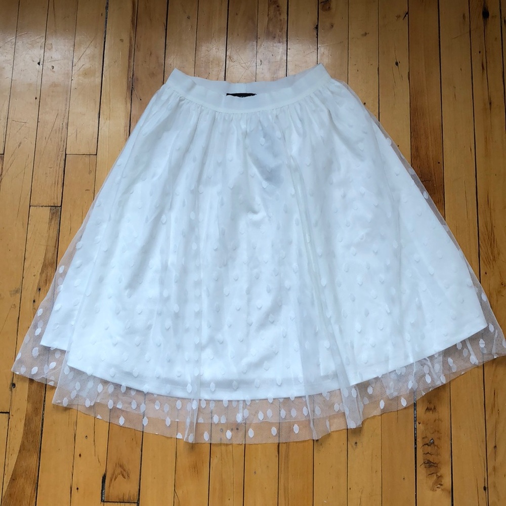 Allegra K White Polka Dot A-Line Tulle Skirt